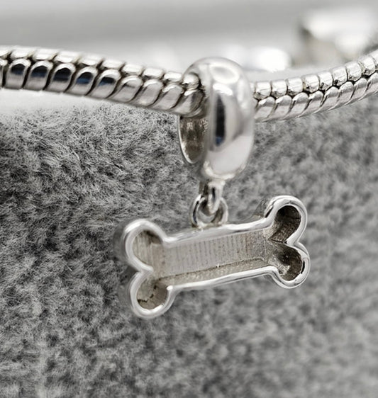 Dog bone dangle charm 925 silver cubic zirconia