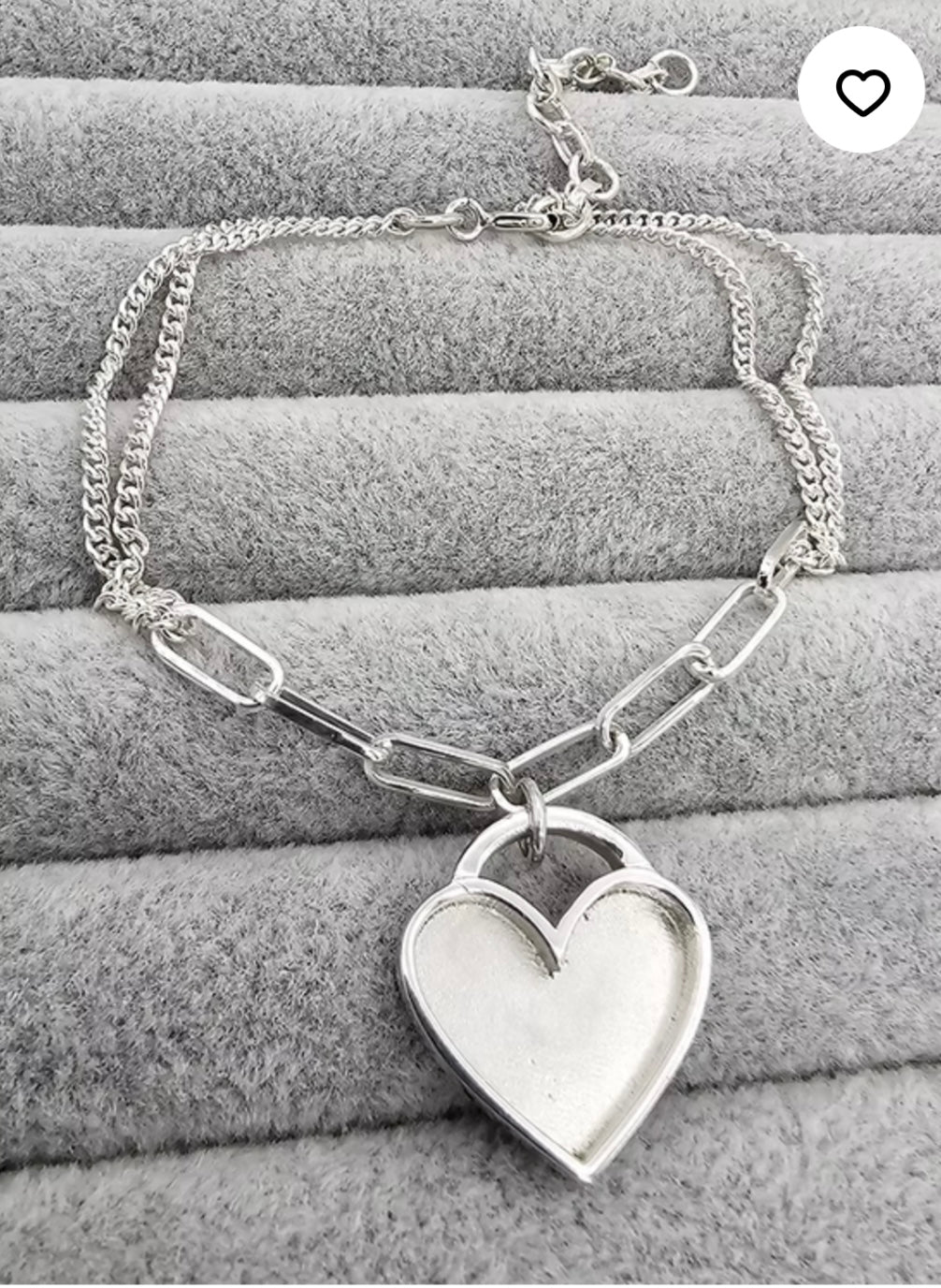 Chunky heart paper clip link 925 silver bezel adjustable chain bracelet