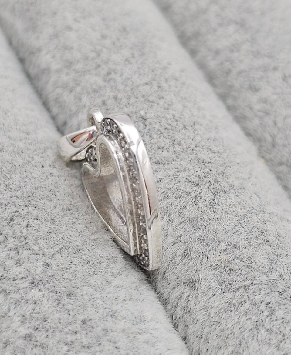 Flat back cz 14 mm mini heart 925 silver pendant