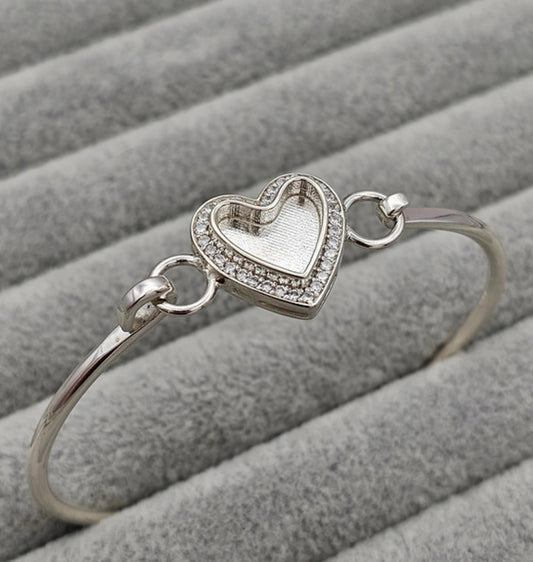 Heart cz hook clasp 925 silver bangle