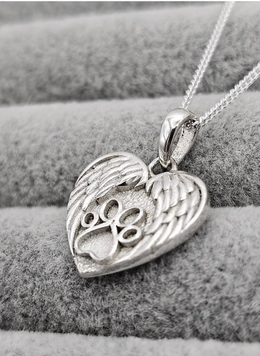 Angel wing paw print 925 silver pendant