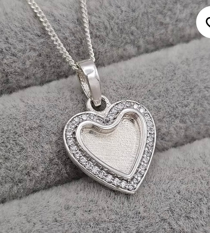 Flat back cz 14 mm mini heart 925 silver pendant
