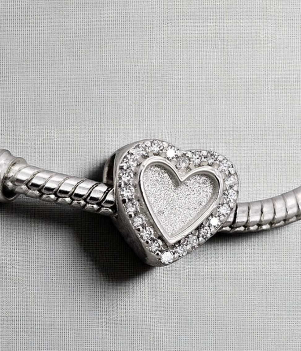 Heart cz Bead 925 silver charm