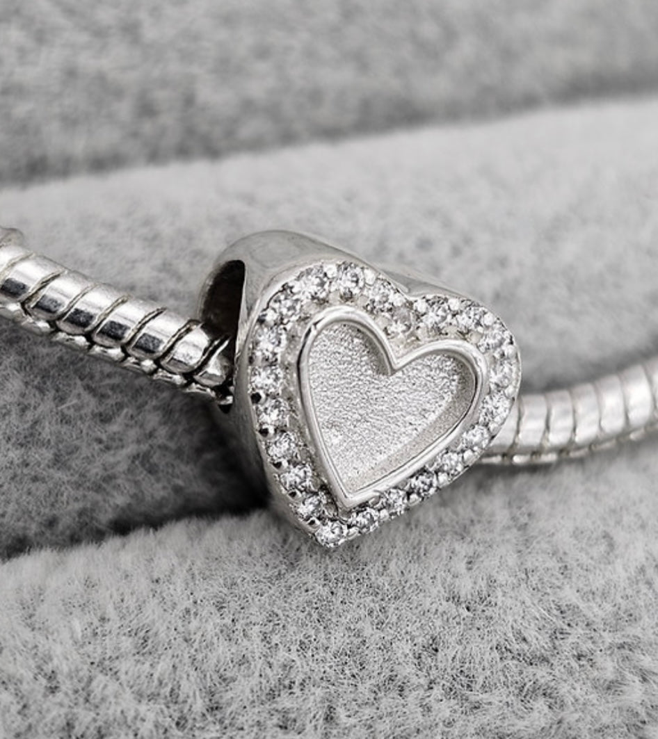 Heart cz Bead 925 silver charm