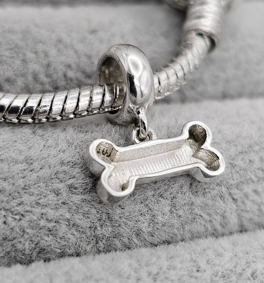 Dog bone dangle charm 925 silver cubic zirconia