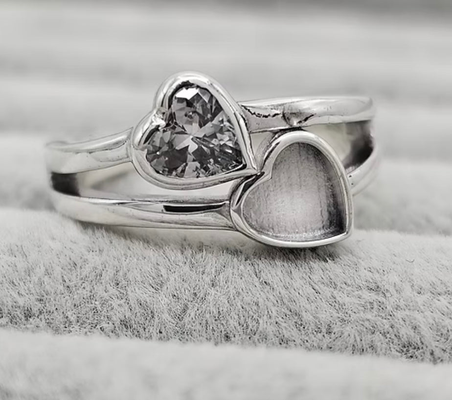 Double heart 925 silver cz ring