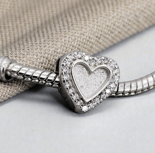 Heart cz Bead 925 silver charm