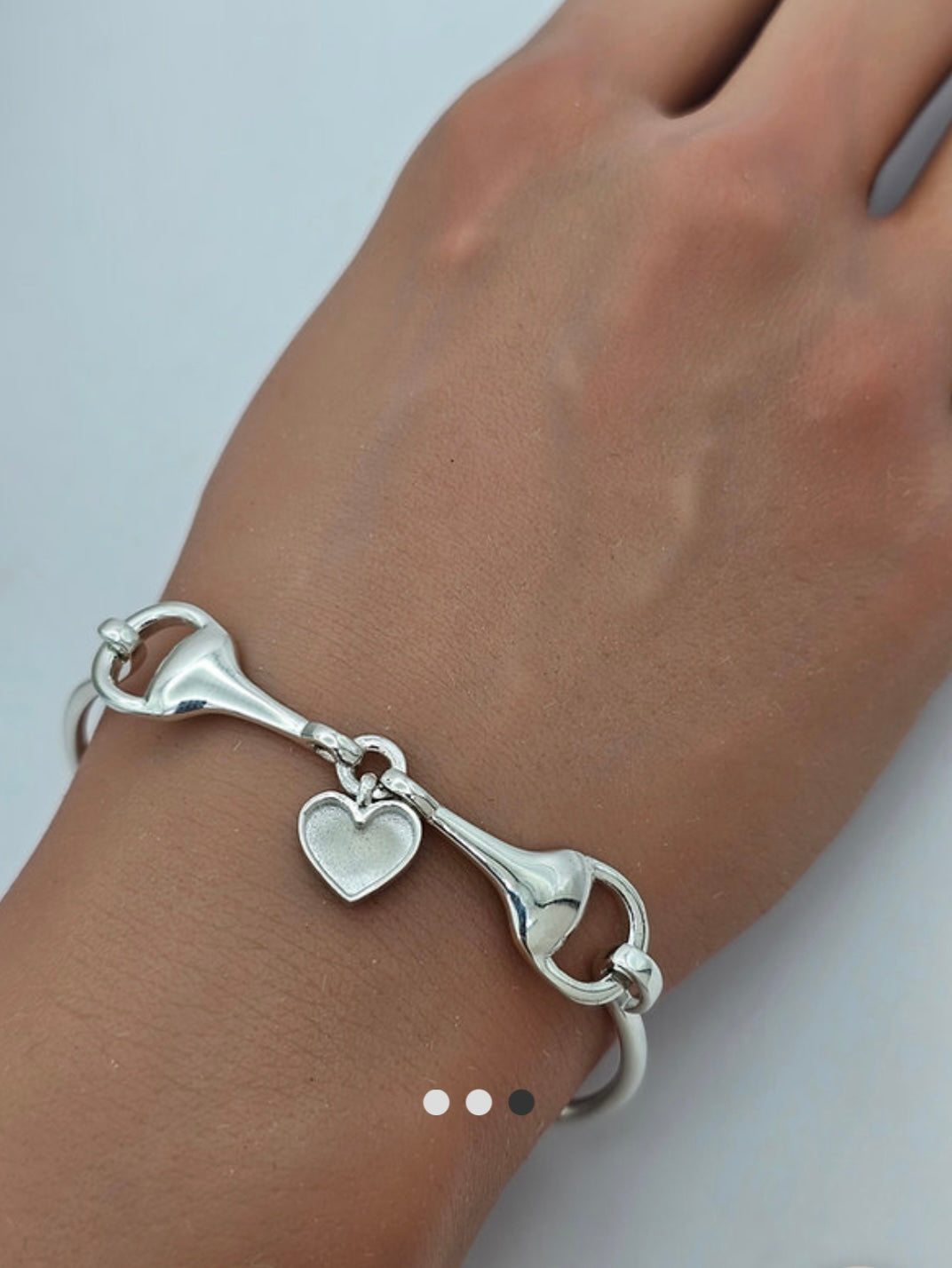 Horse snaffle bit dangle heart 925 hook n clasp bangle