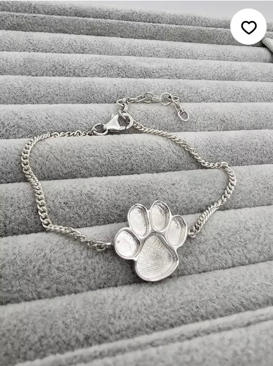 Paw print adjustable curb chain 925 silver keepsake bracelet