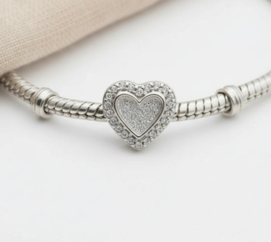 Heart cz Bead 925 silver charm