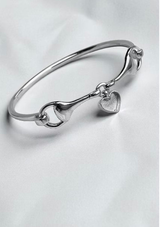 Horse snaffle bit dangle heart 925 hook n clasp bangle