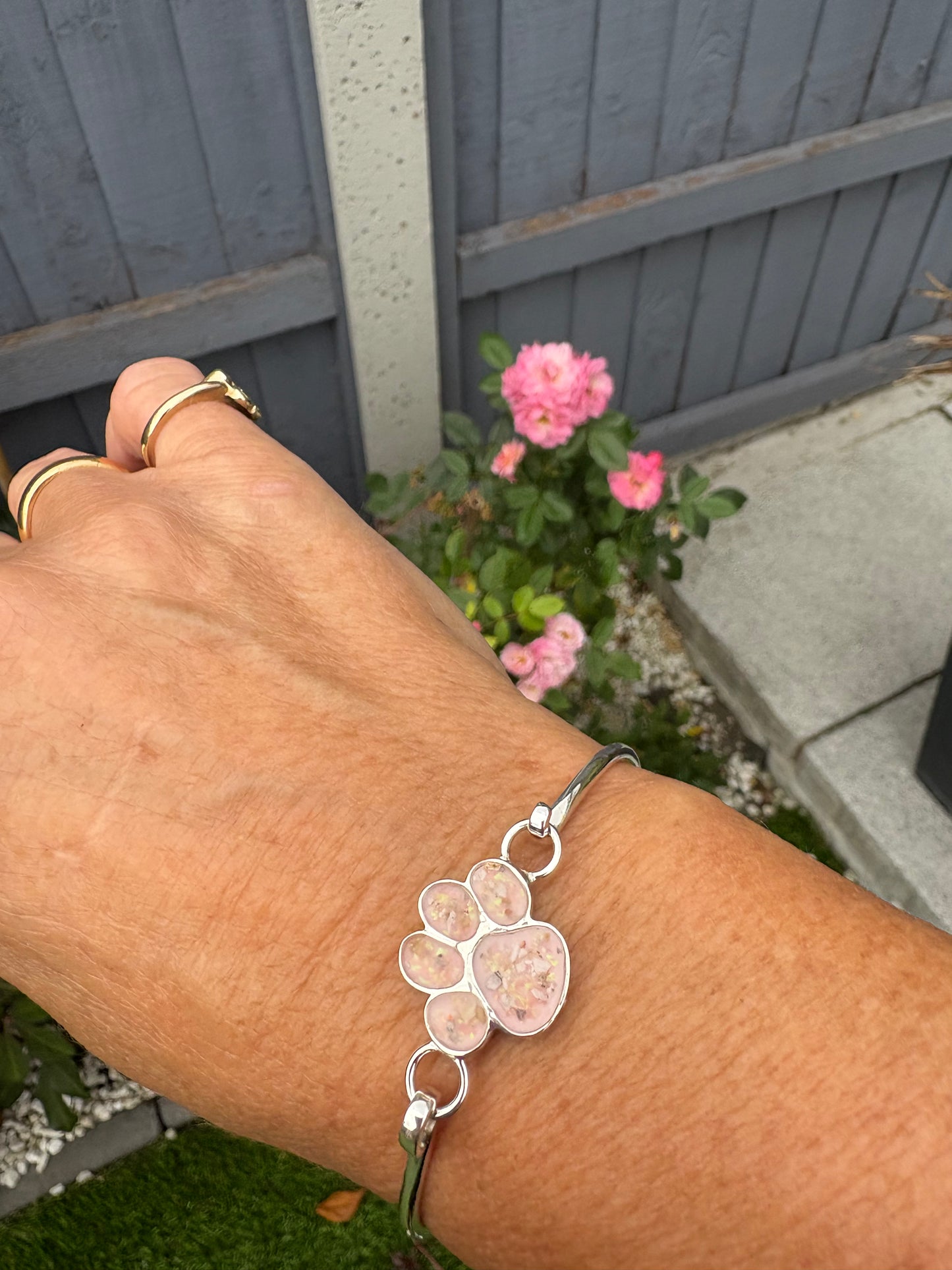 Paw print hook clasp 925 silver bangle