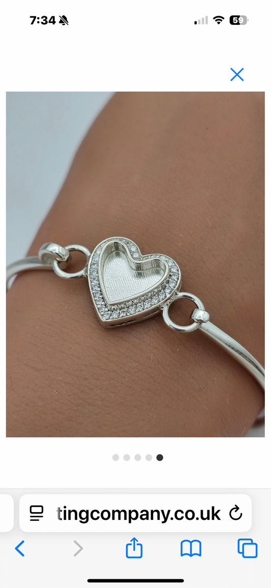 Heart cz hook clasp 925 silver bangle