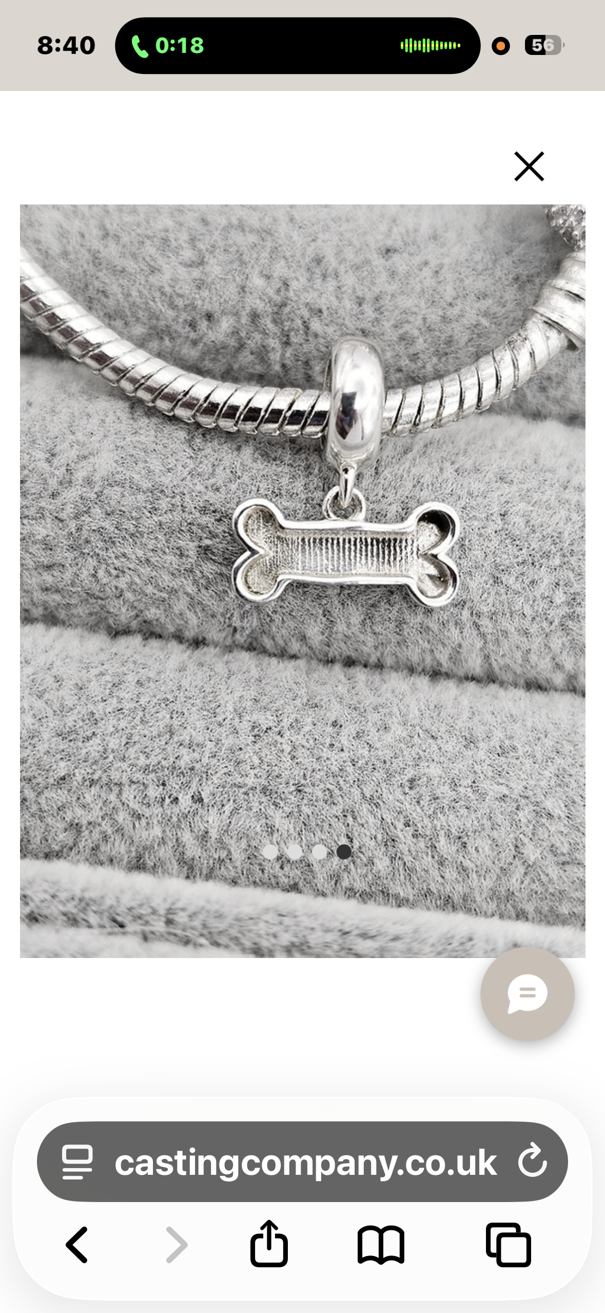 Dog bone dangle charm 925 silver cubic zirconia